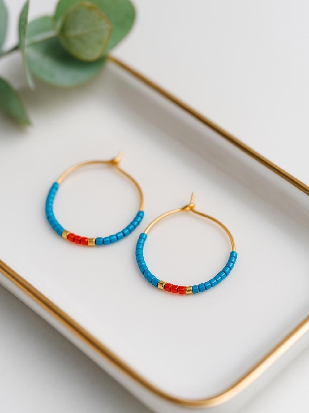 New✨ Turquoise Miyuki Beaded Hoop Earrings:‎ Gold-Plated Stainless Steel